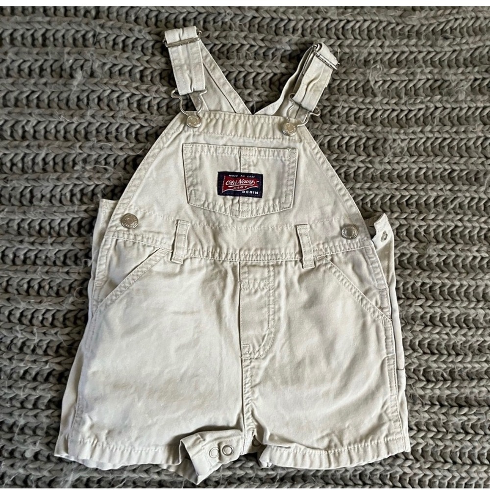 Old Navy Baby 6-12 Months Cream Shortalls Denim Overalls Infant EUC